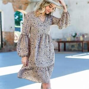 Cato Long Sleeve V-Neck Floral Peasant Dress Size Medium